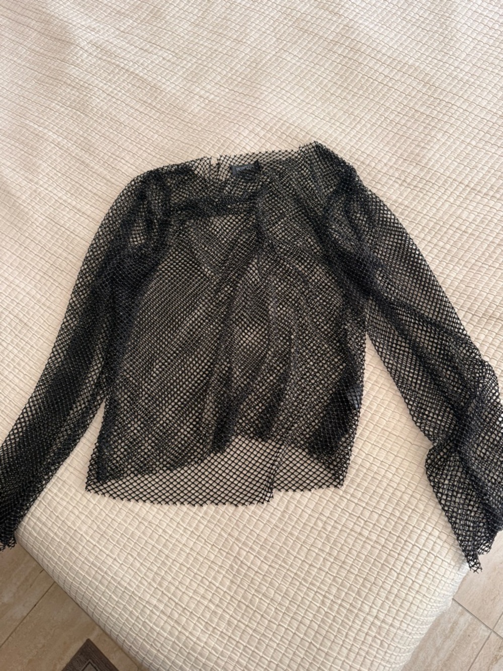 Black Sheer Mesh Long-Sleeve Top
